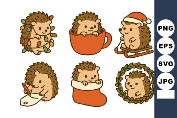 Cute Hedgehog Christmas Embroidery Design