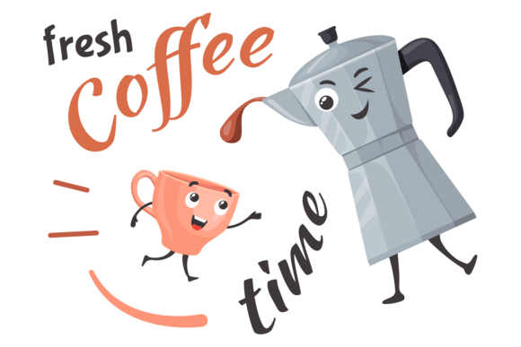 Fresh Coffee Time Illustration. Cute Moc