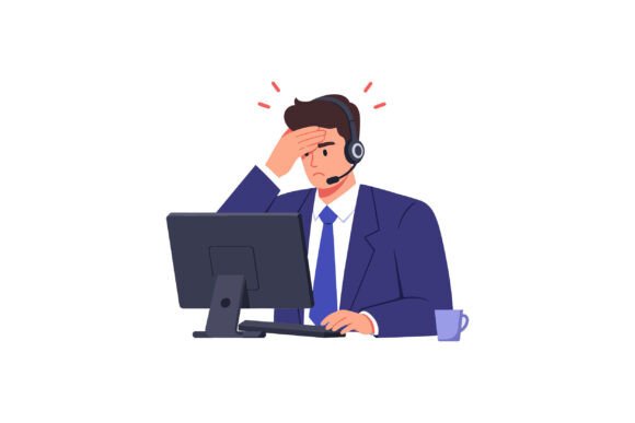 Frustrated Man in a Suit with Headset