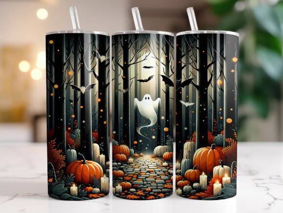 Halloween Ghost Pumpkin Tumbler Wrap PNG
