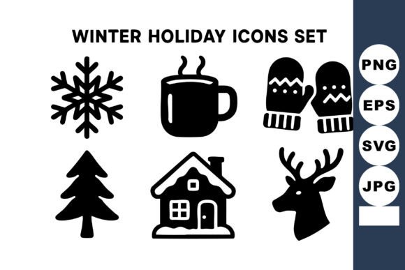 Winter Holiday Icons Including Snowflak