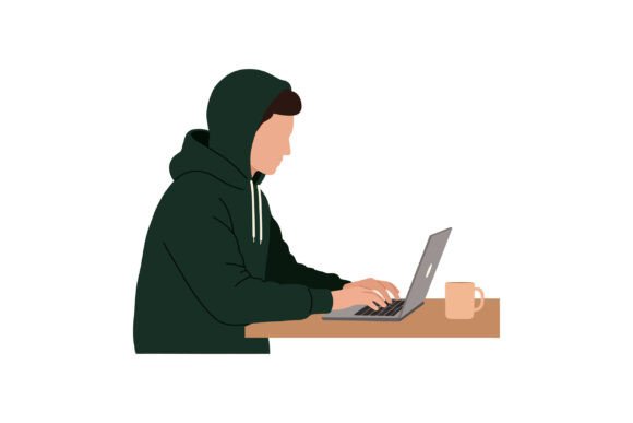 Young Man in Dark Green Hoodie Typing On